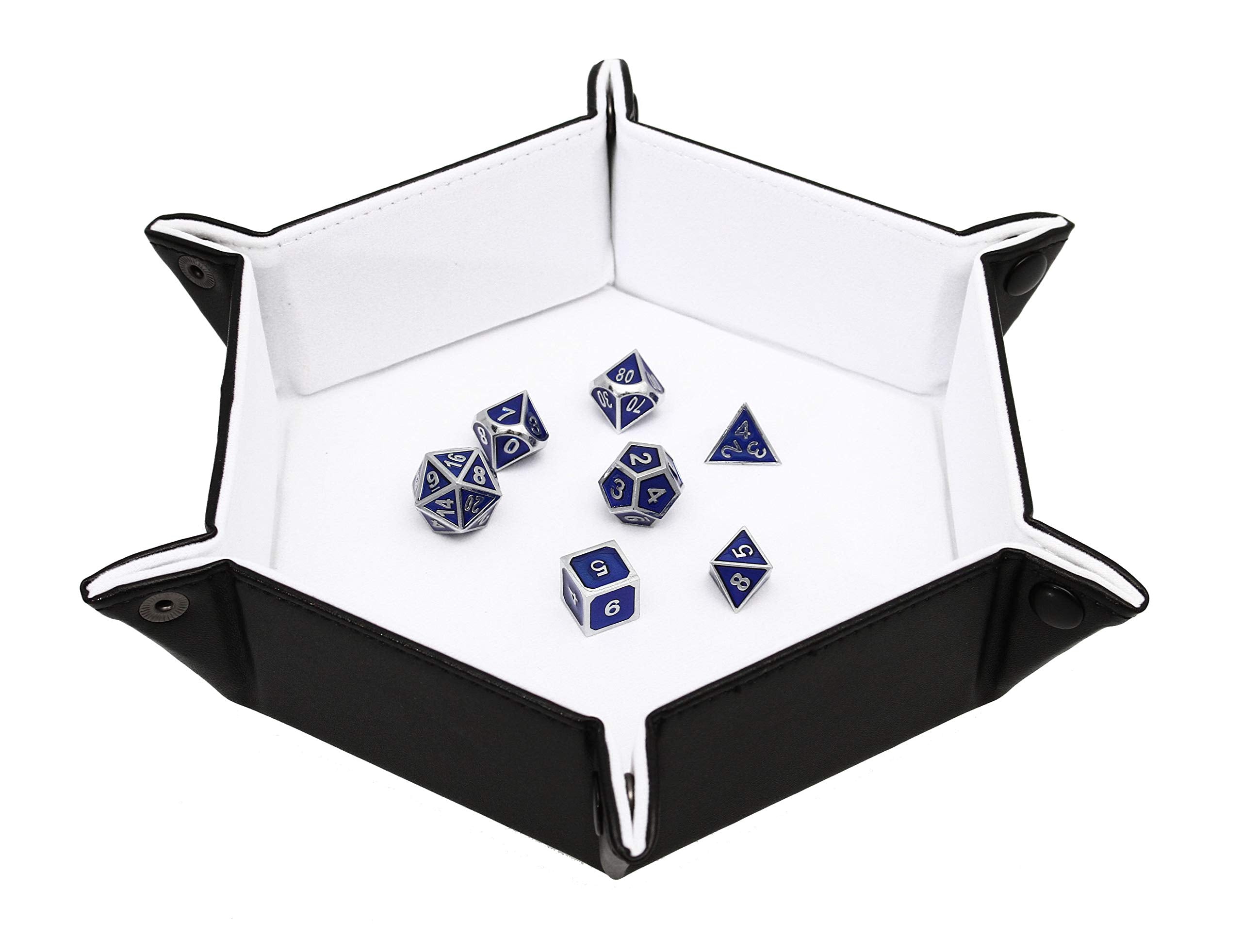 Forged Dice Co. Folding Dice Tray – Hexagonal 6.5-Inch Rolling Surface with Velvet Interior and Faux Leather Exterior