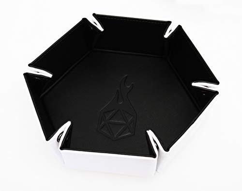Forged Dice Co. Folding Dice Tray – Hexagonal 6.5-Inch Rolling Surface with Velvet Interior and Faux Leather Exterior
