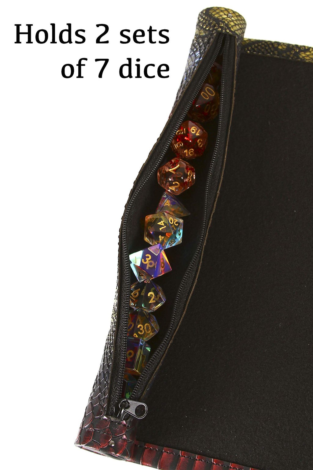 Forged Dice Co Scroll Dice Tray and Rolling Mat with Zippered Dice Holder - Holds up to 14 Polyhedral Dice - Compatible with D&D and Other RPGs