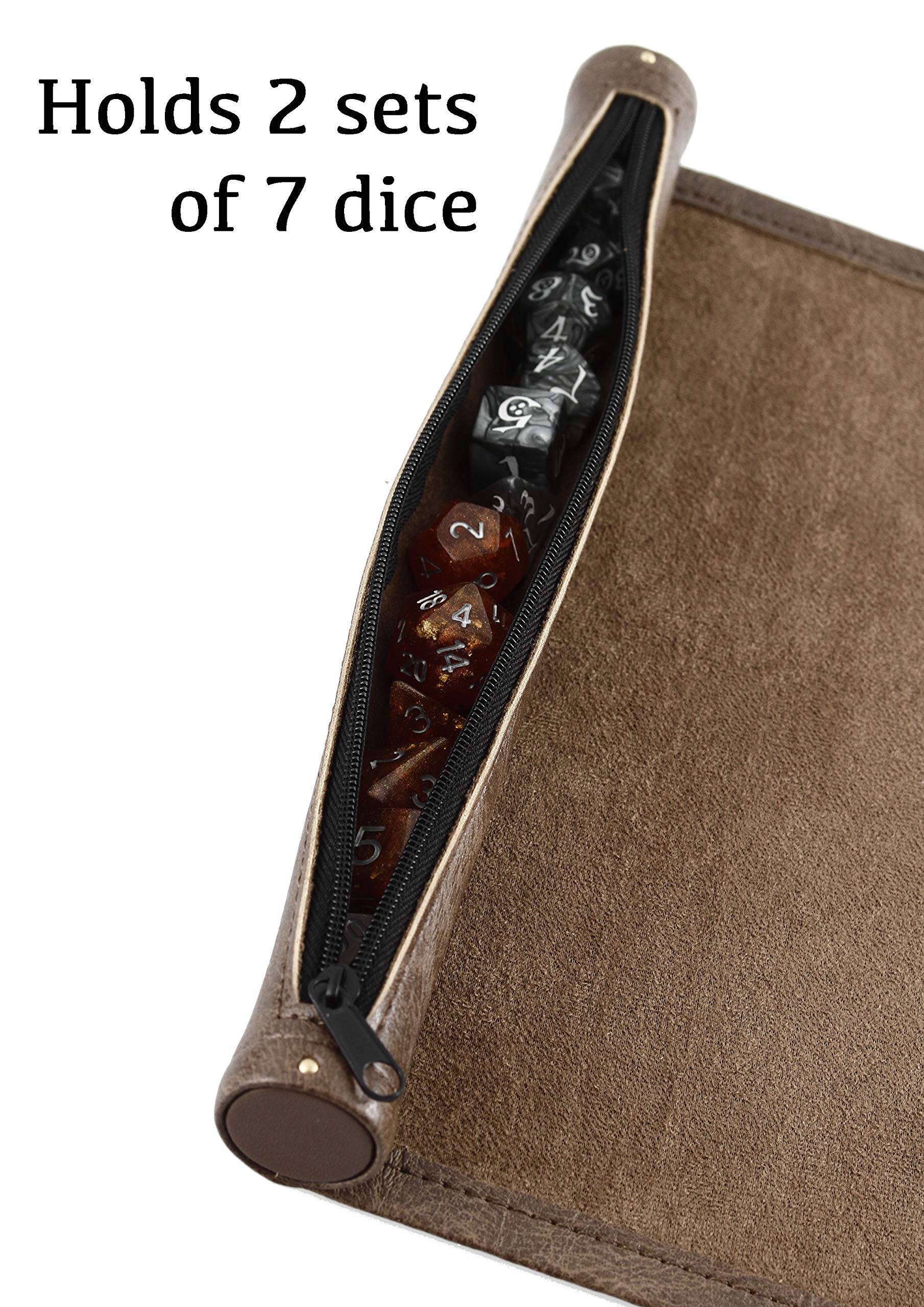 Forged Dice Co Scroll Dice Tray & Rolling Mat – Portable Storage for 14 Dice, PU Leather