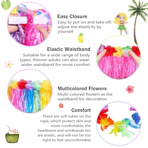 Fortuning's JDS Girls' Hawaiian Hula Grass Skirt Costume Set – 2 Pack with Lei Necklace, Headband & Bracelets for Luau & Beach Party