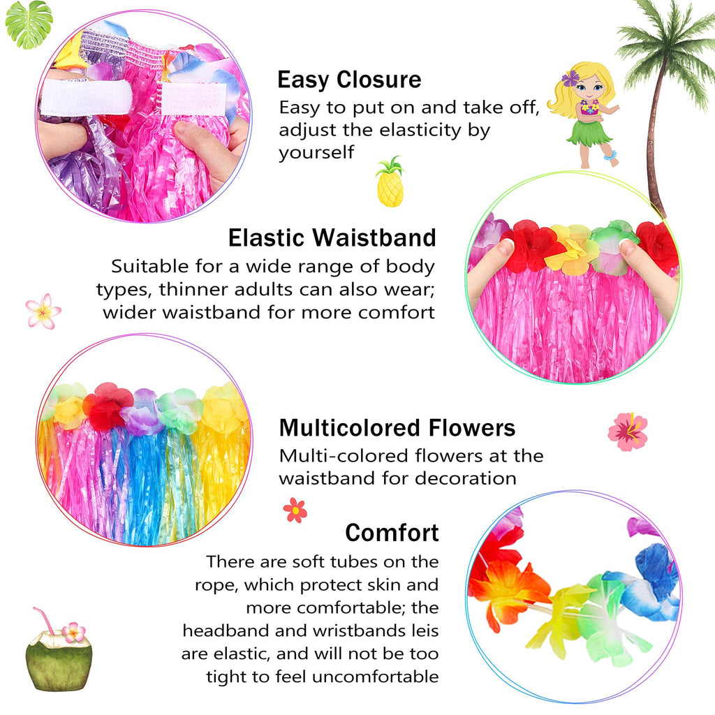 Fortuning's JDS Girls' Hawaiian Hula Grass Skirt Costume Set – 2 Pack with Lei Necklace, Headband & Bracelets for Luau & Beach Party