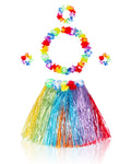 Fortuning's JDS Girls Hawaiian Hula Grass Skirt Costume Set with Flower Accessories for Luau Party