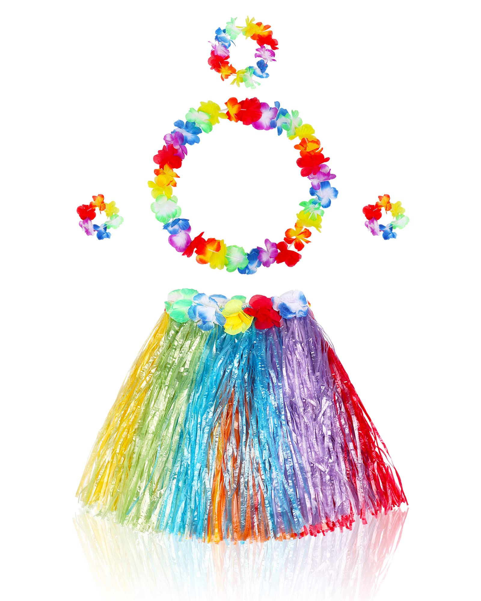 Fortuning's JDS Girls Hawaiian Hula Grass Skirt Costume Set with Flower Accessories for Luau Party