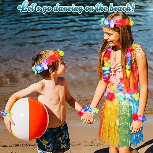 Fortuning's JDS Girls Hawaiian Hula Grass Skirt Costume Set with Flower Accessories for Luau Party