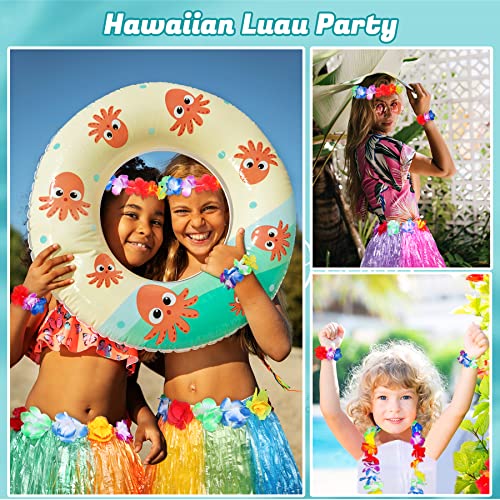 Fortuning's JDS Girls Hawaiian Hula Grass Skirt Costume Set with Flower Accessories for Luau Party