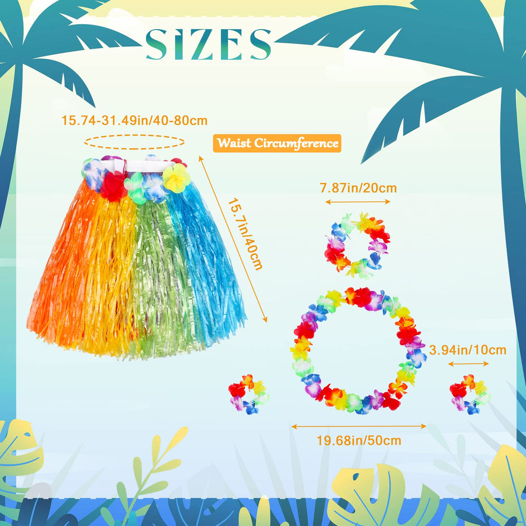 Fortuning's JDS Girls Hawaiian Hula Grass Skirt Costume Set with Flower Accessories for Luau Party