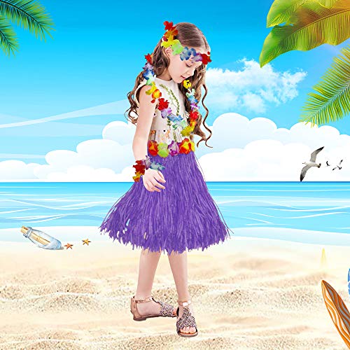 Fortuning's JDS Hawaiian Hula Dancer Grass Skirt and Flower Costume Set – 40cm Fiber Skirt for Luau & Beach Party