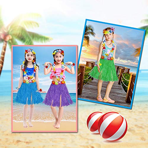 Fortuning's JDS Hawaiian Hula Dancer Grass Skirt and Flower Costume Set – 40cm Fiber Skirt for Luau & Beach Party