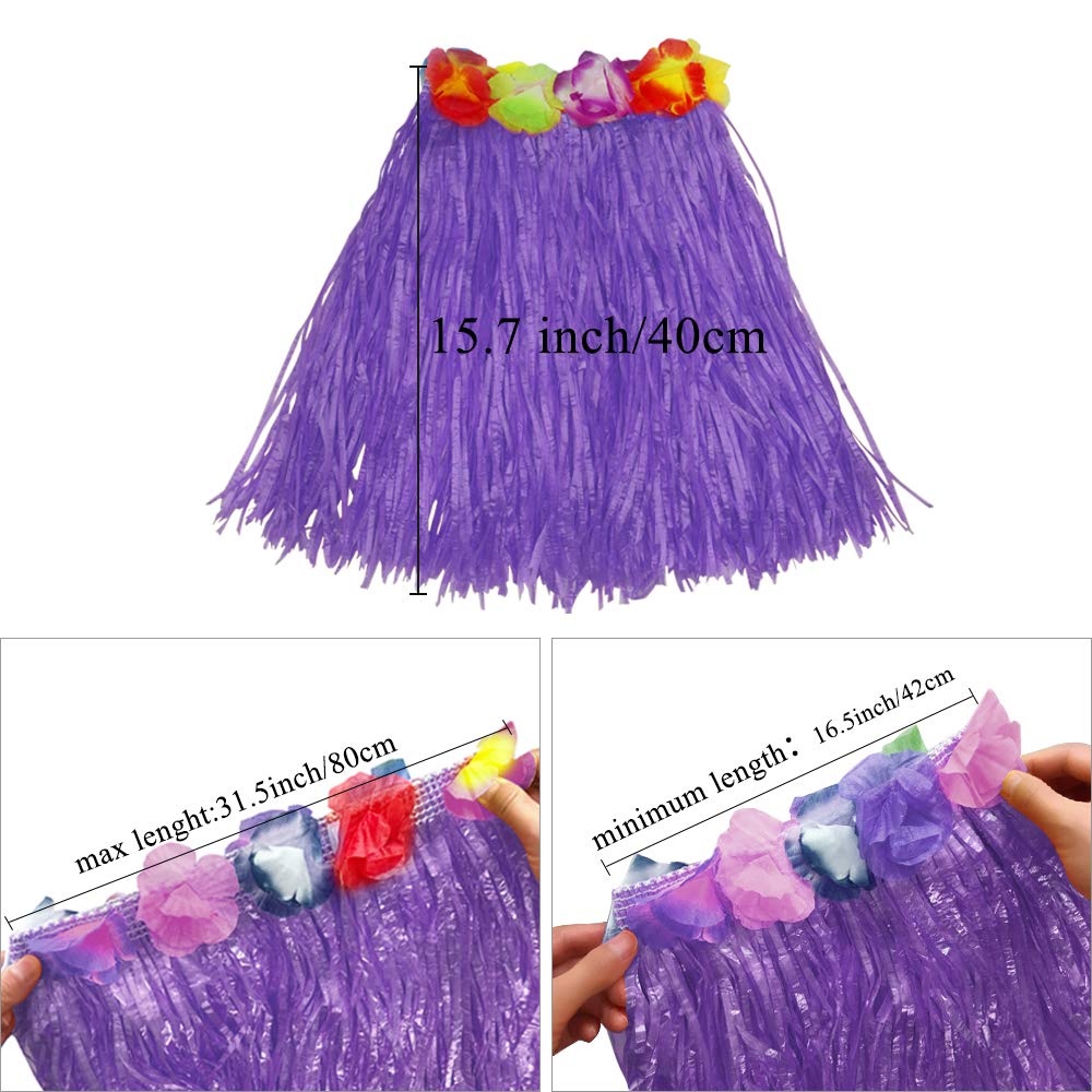 Fortuning's JDS Hawaiian Hula Dancer Grass Skirt and Flower Costume Set – 40cm Fiber Skirt for Luau & Beach Party