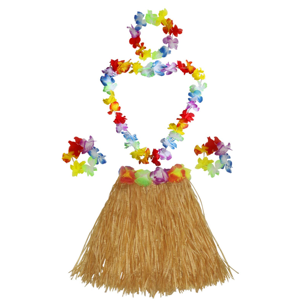 Fortuning's JDS Hawaiian Hula Dancer Grass Skirt and Flower Costume Set for Tropical Parties