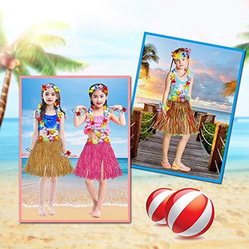 Fortuning's JDS Hawaiian Hula Dancer Grass Skirt and Flower Costume Set for Tropical Parties