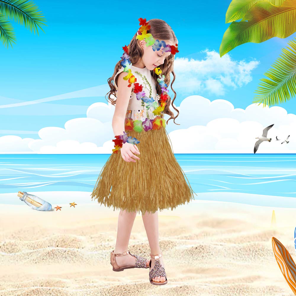 Fortuning's JDS Hawaiian Hula Dancer Grass Skirt and Flower Costume Set for Tropical Parties