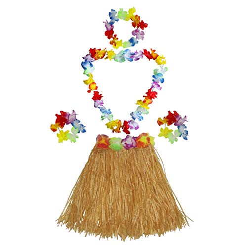 Fortuning's JDS Hawaiian Hula Dancer Grass Skirt and Flower Costume Set for Tropical Parties