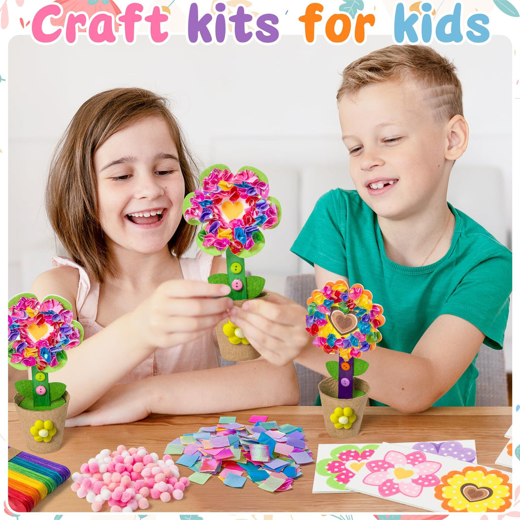 FoszaSzept 12-Pack Poking Felt Flower Craft Kit - DIY Heart-Shaped Standing Flowers with Pot, Back to School Home Art Activity