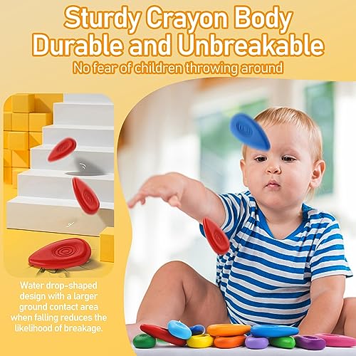 Four Candies Non-Toxic Washable Crayons 24 Colors – Easy-Grip Water-Drop Shape for Toddlers, Unbreakable