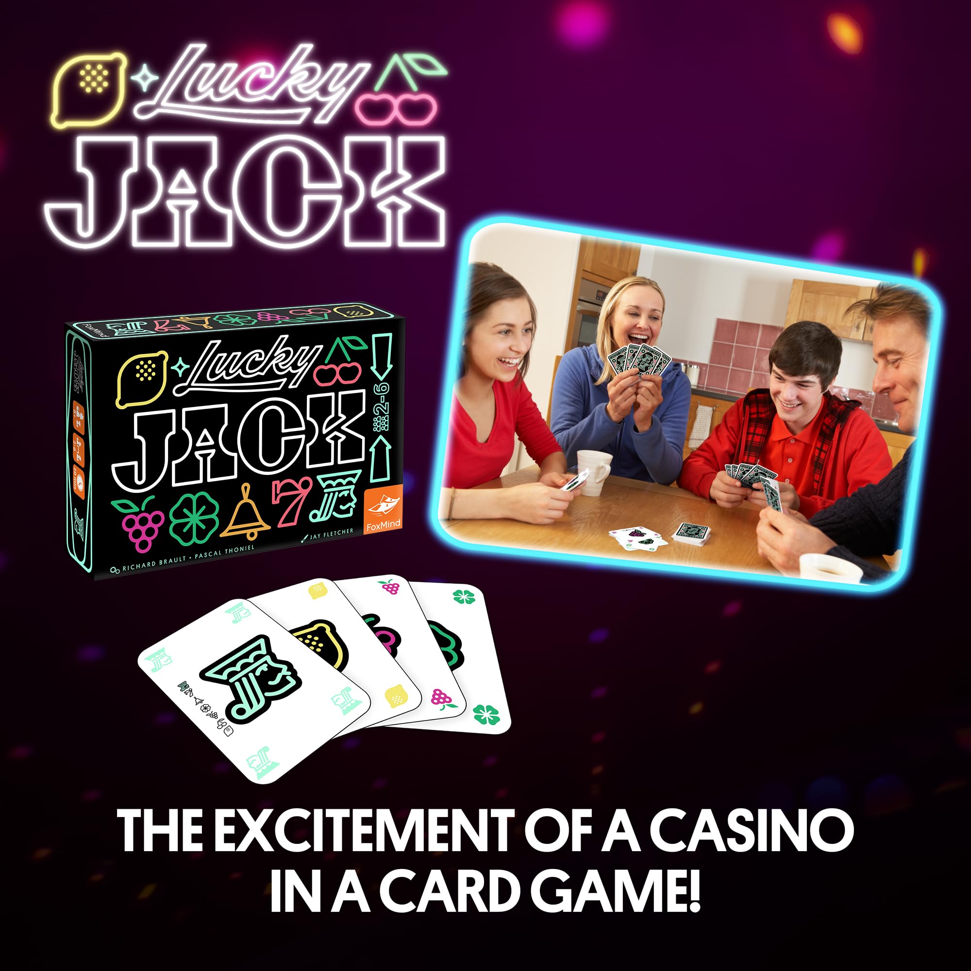 Foxmind Lucky Jack Strategy Card Game – Fast 20-Minute Casino Card Game for 2-6 Players Ages 8+