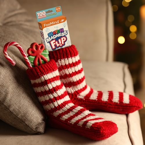 FoxMind Match Madness Flip: Travel-Sized Pattern Matching Puzzle Game with Waterproof Tiles and Cards