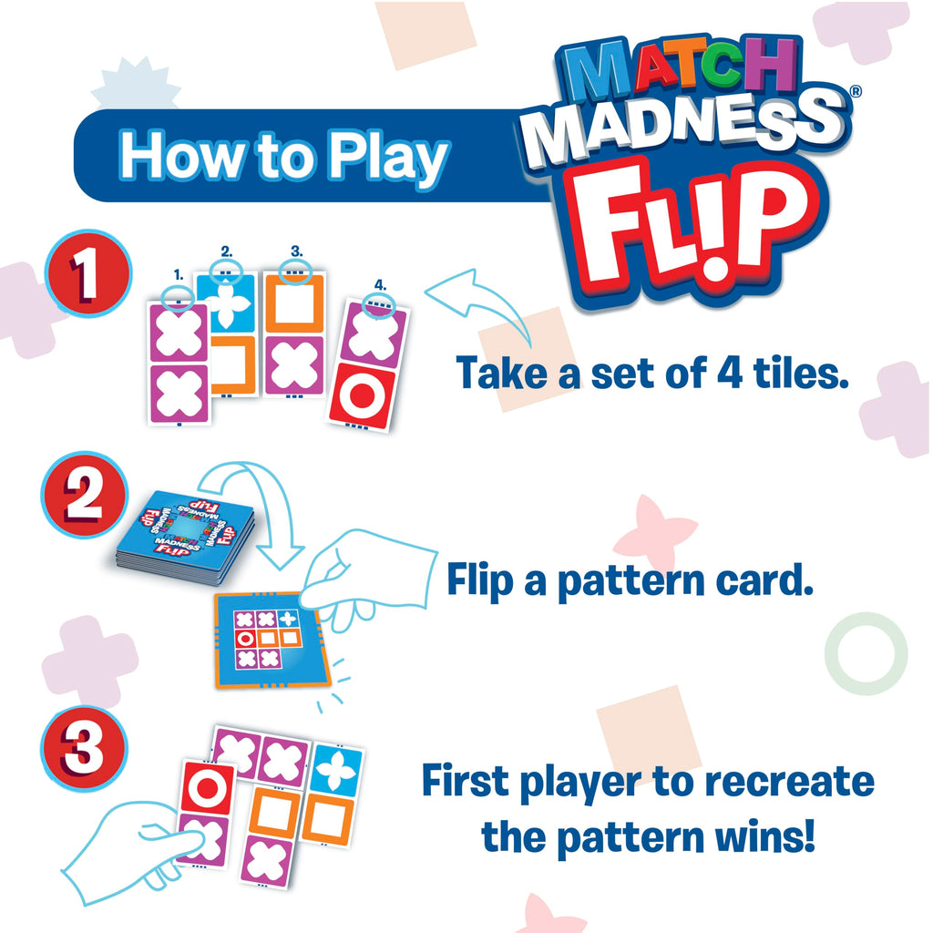 FoxMind Match Madness Flip: Travel-Sized Pattern Matching Puzzle Game with Waterproof Tiles and Cards