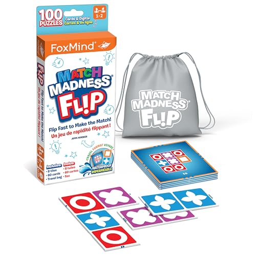 FoxMind Match Madness Flip: Travel-Sized Pattern Matching Puzzle Game with Waterproof Tiles and Cards
