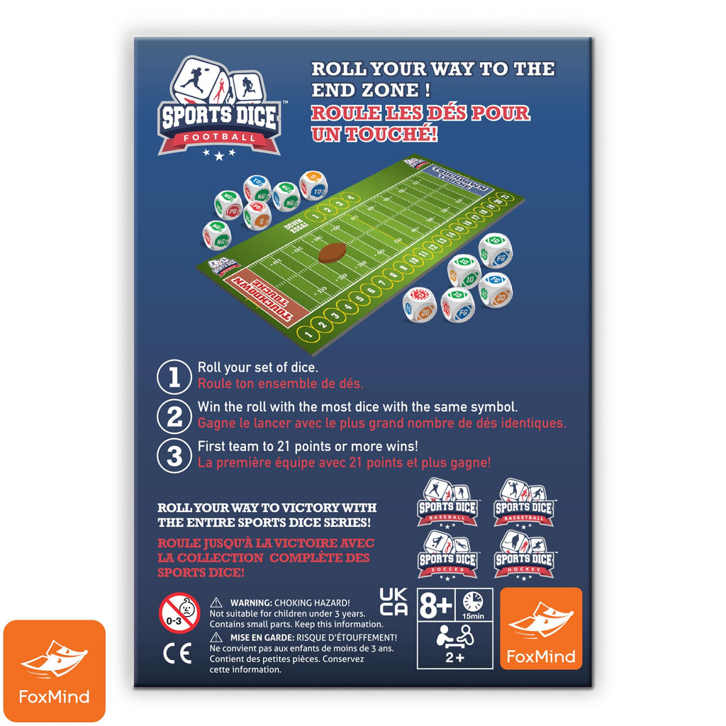 FoxMind Sports Dice Football - Fast-Paced Dice Game for 2 or 4 Players, Ages 7+