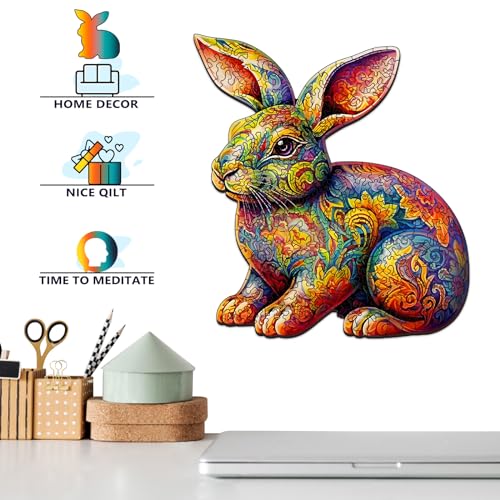 Foyucool Rabbit Wooden Puzzle for Adults – 11.8 x 9.1 Inch Laser-Cut Basswood Jigsaw with Irregular Animal Shapes