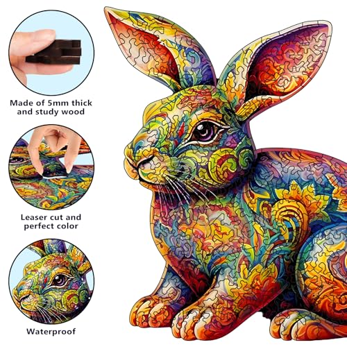 Foyucool Rabbit Wooden Puzzle for Adults – 11.8 x 9.1 Inch Laser-Cut Basswood Jigsaw with Irregular Animal Shapes