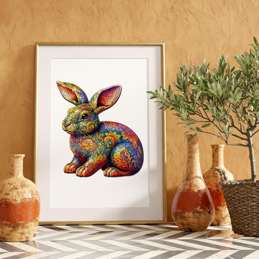 Foyucool Rabbit Wooden Puzzle for Adults – 11.8 x 9.1 Inch Laser-Cut Basswood Jigsaw with Irregular Animal Shapes