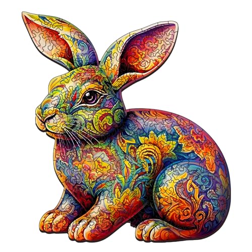 Foyucool Rabbit Wooden Puzzle for Adults – 11.8 x 9.1 Inch Laser-Cut Basswood Jigsaw with Irregular Animal Shapes