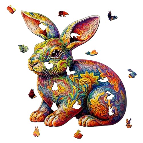 Foyucool Rabbit Wooden Puzzle for Adults – 11.8 x 9.1 Inch Laser-Cut Basswood Jigsaw with Irregular Animal Shapes