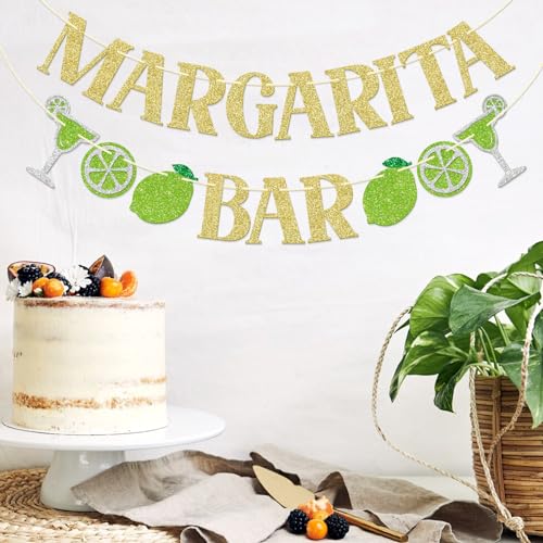 FOZEE Margarita & Taco Bar Banner - Gold Glitter Mexican Party Decorations, 3.9 ft Pre-Strung Cardstock Banner