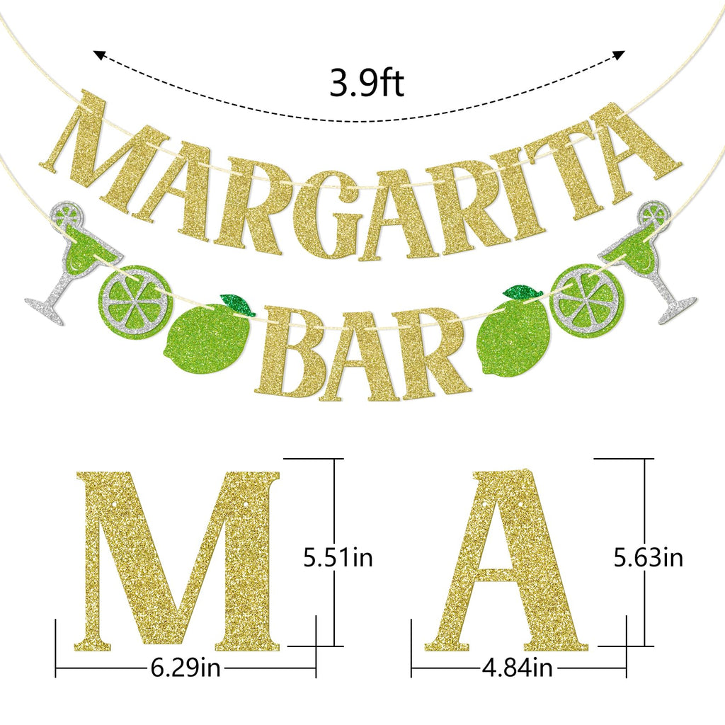 FOZEE Margarita & Taco Bar Banner - Gold Glitter Mexican Party Decorations, 3.9 ft Pre-Strung Cardstock Banner
