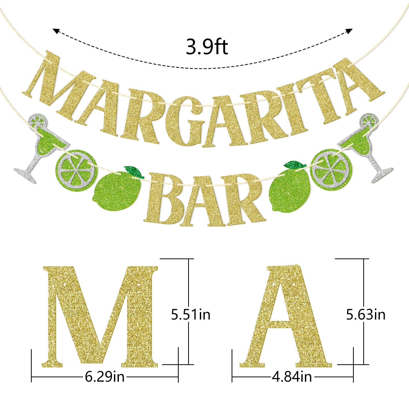 FOZEE Margarita & Taco Bar Banner - Gold Glitter Mexican Party Decorations, 3.9 ft Pre-Strung Cardstock Banner