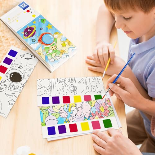 FQKIOMY 5-Pack Water Coloring Books for Kids Ages 3-8 - Mess-Free Watercolor Painting with Built-in Palette and Brush, Travel-Friendly Activity for Boys and Girls
