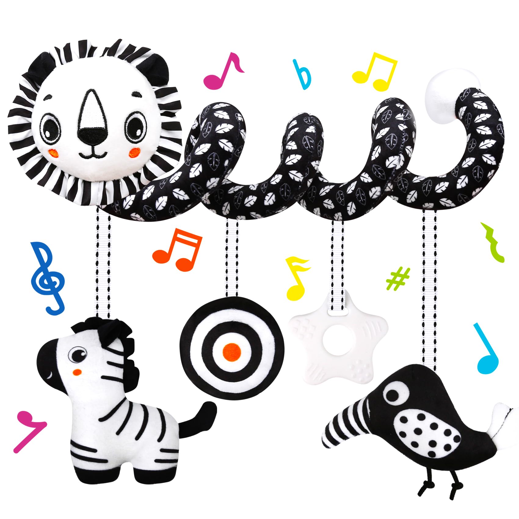 FQKIOMY Black and White High Contrast Baby Toys – Hanging Car Seat & Stroller Toy for Newborns 0-6 6-12 Months