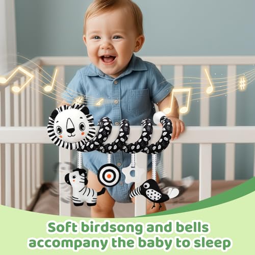 FQKIOMY Black and White High Contrast Baby Toys – Hanging Car Seat & Stroller Toy for Newborns 0-6 6-12 Months