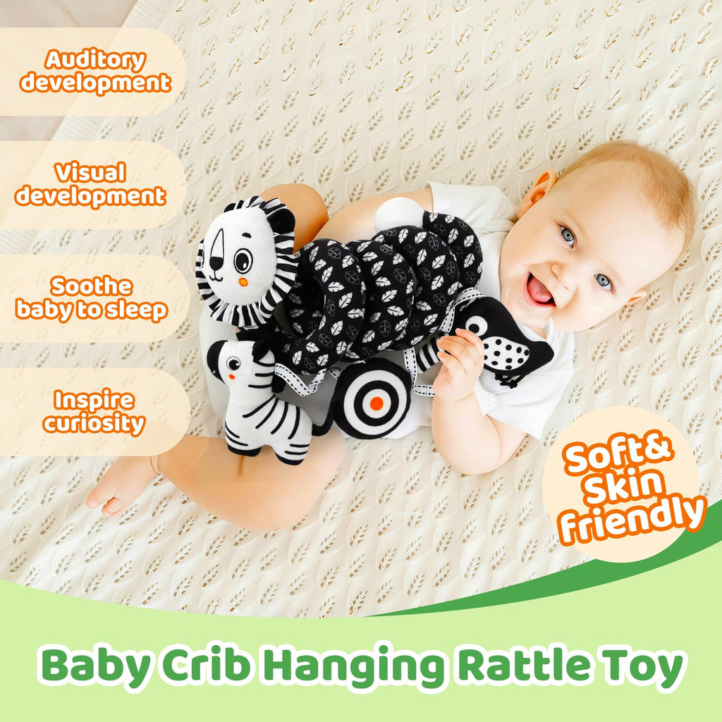 FQKIOMY Black and White High Contrast Baby Toys – Hanging Car Seat & Stroller Toy for Newborns 0-6 6-12 Months