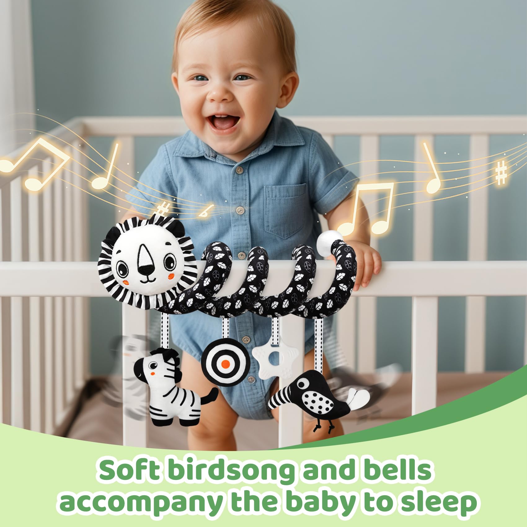 FQKIOMY Black and White High Contrast Baby Toys – Hanging Car Seat & Stroller Toy for Newborns 0-6 6-12 Months
