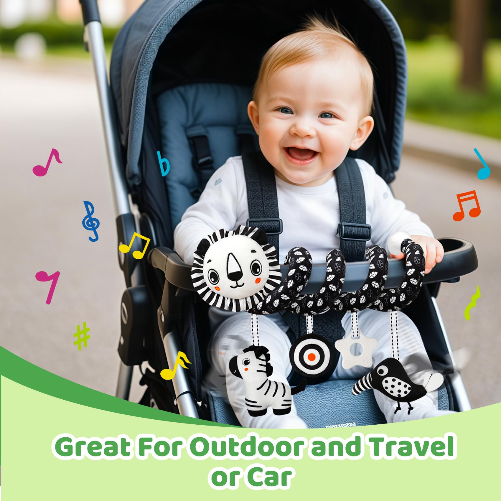 FQKIOMY Black and White High Contrast Baby Toys – Hanging Car Seat & Stroller Toy for Newborns 0-6 6-12 Months