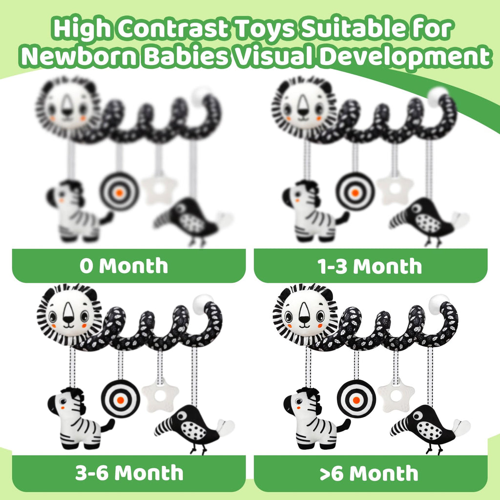 FQKIOMY Black and White High Contrast Baby Toys – Hanging Car Seat & Stroller Toy for Newborns 0-6 6-12 Months