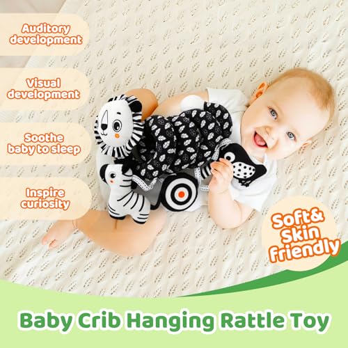 FQKIOMY Black and White High Contrast Baby Toys – Hanging Car Seat & Stroller Toy for Newborns 0-6 6-12 Months