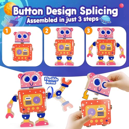 FQKIOMY Montessori Wooden Robot Toy – Snap-Together Building Set for Toddlers Ages 3-5