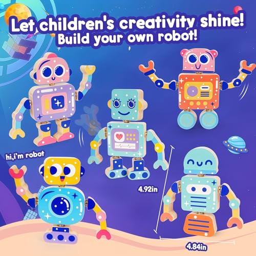 FQKIOMY Montessori Wooden Robot Toy – Snap-Together Building Set for Toddlers Ages 3-5