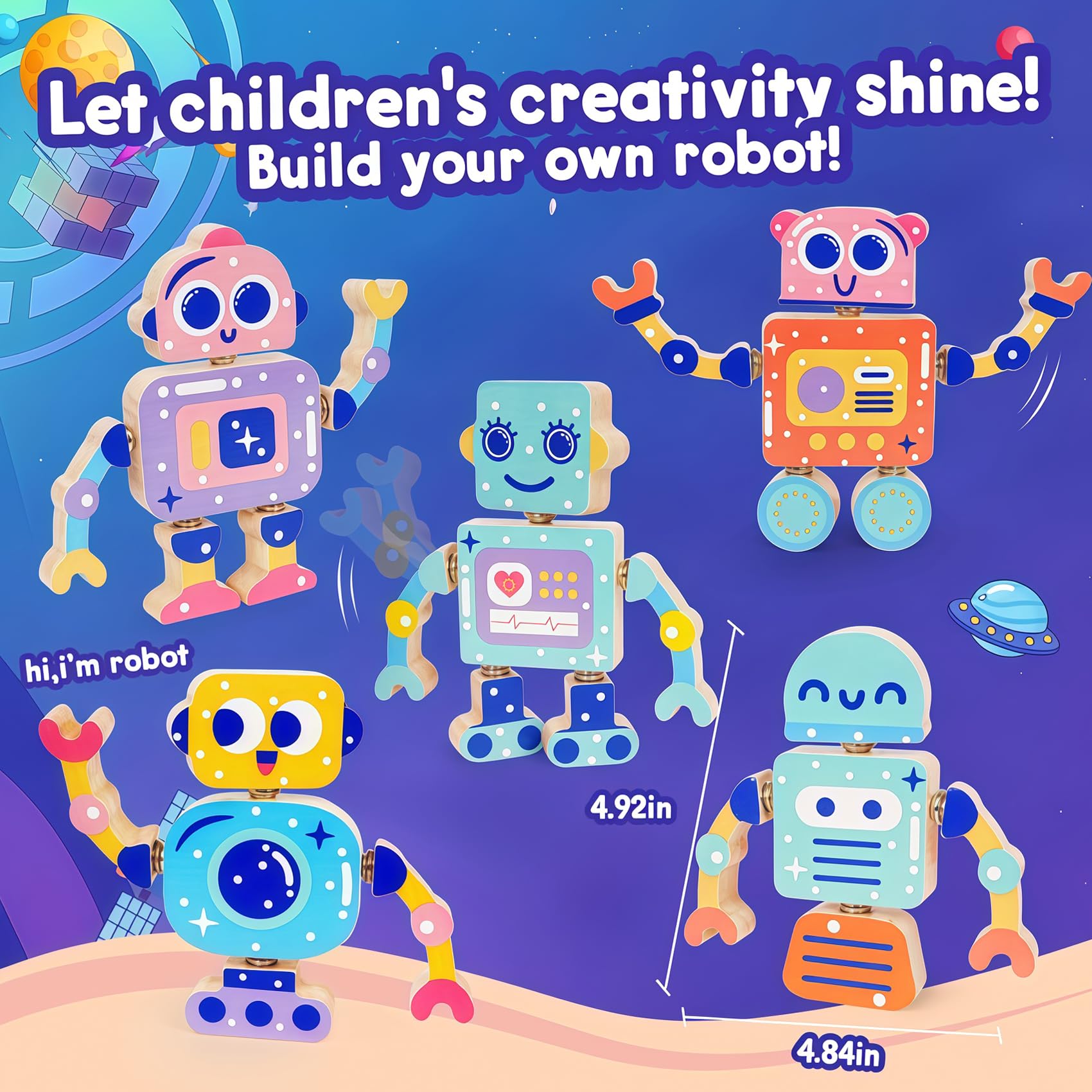 FQKIOMY Montessori Wooden Robot Toy – Snap-Together Building Set for Toddlers Ages 3-5