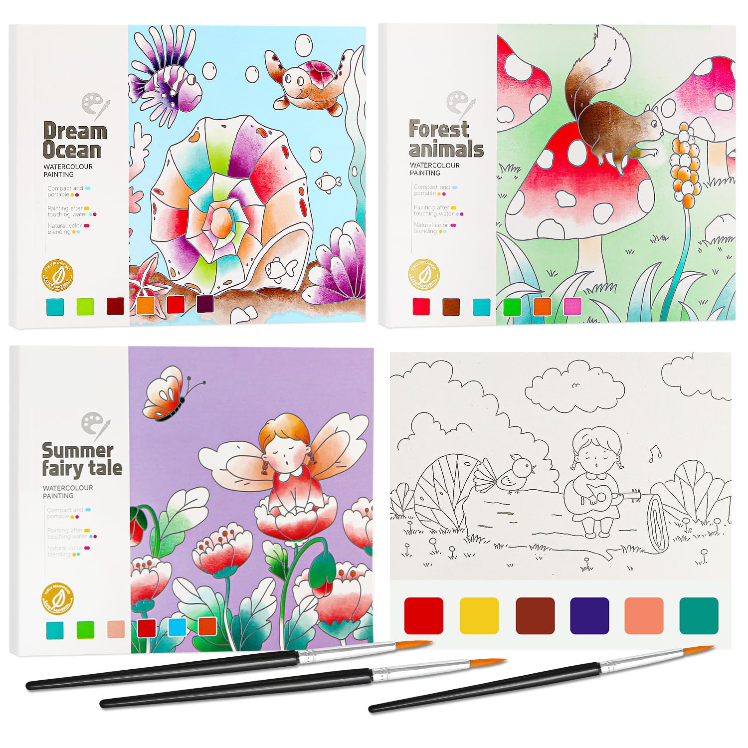 FQKIOMY Paint with Water Books for Kids Ages 3+ (3-Pack) – No-Mess Watercolor Painting for Toddlers, Travel-Friendly Arts & Crafts Activity