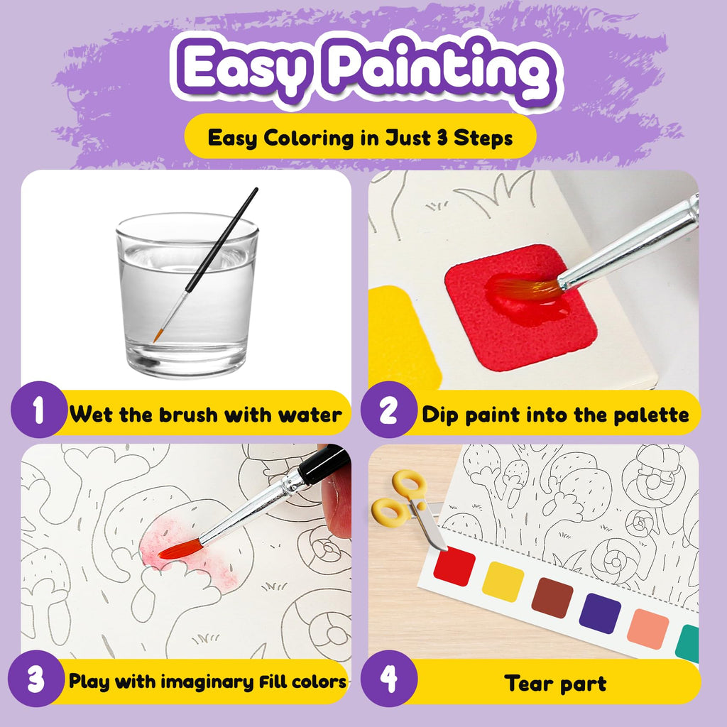 FQKIOMY Paint with Water Books for Kids Ages 3+ (3-Pack) – No-Mess Watercolor Painting for Toddlers, Travel-Friendly Arts & Crafts Activity