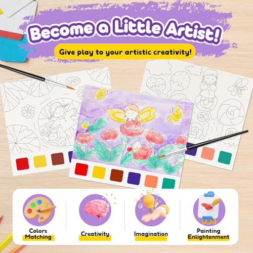 FQKIOMY Paint with Water Books for Kids Ages 3+ (3-Pack) – No-Mess Watercolor Painting for Toddlers, Travel-Friendly Arts & Crafts Activity