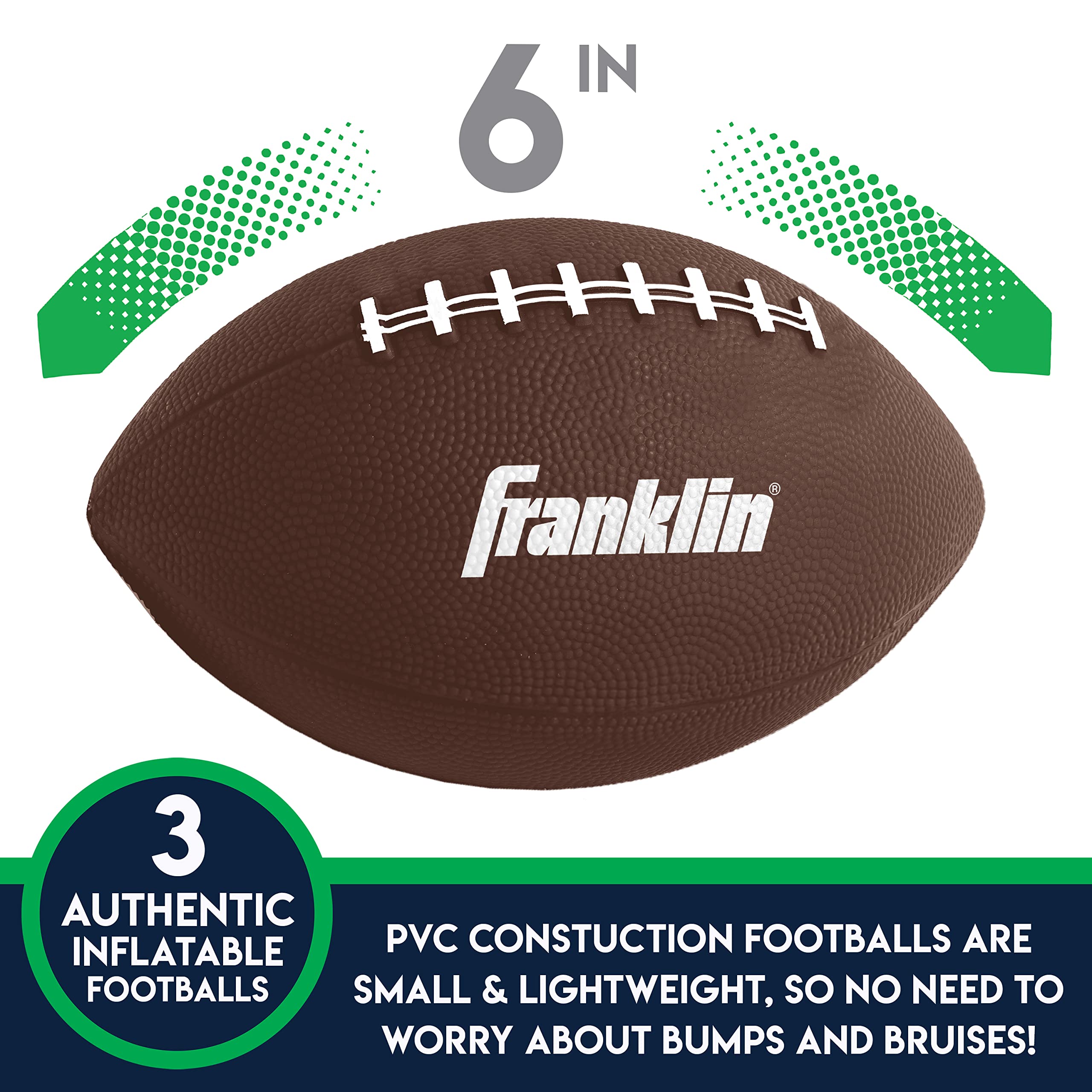 Franklin Sports Kids Mini Footballs Set – 3 Inflatable 6-Inch Toy Footballs with Air Pump