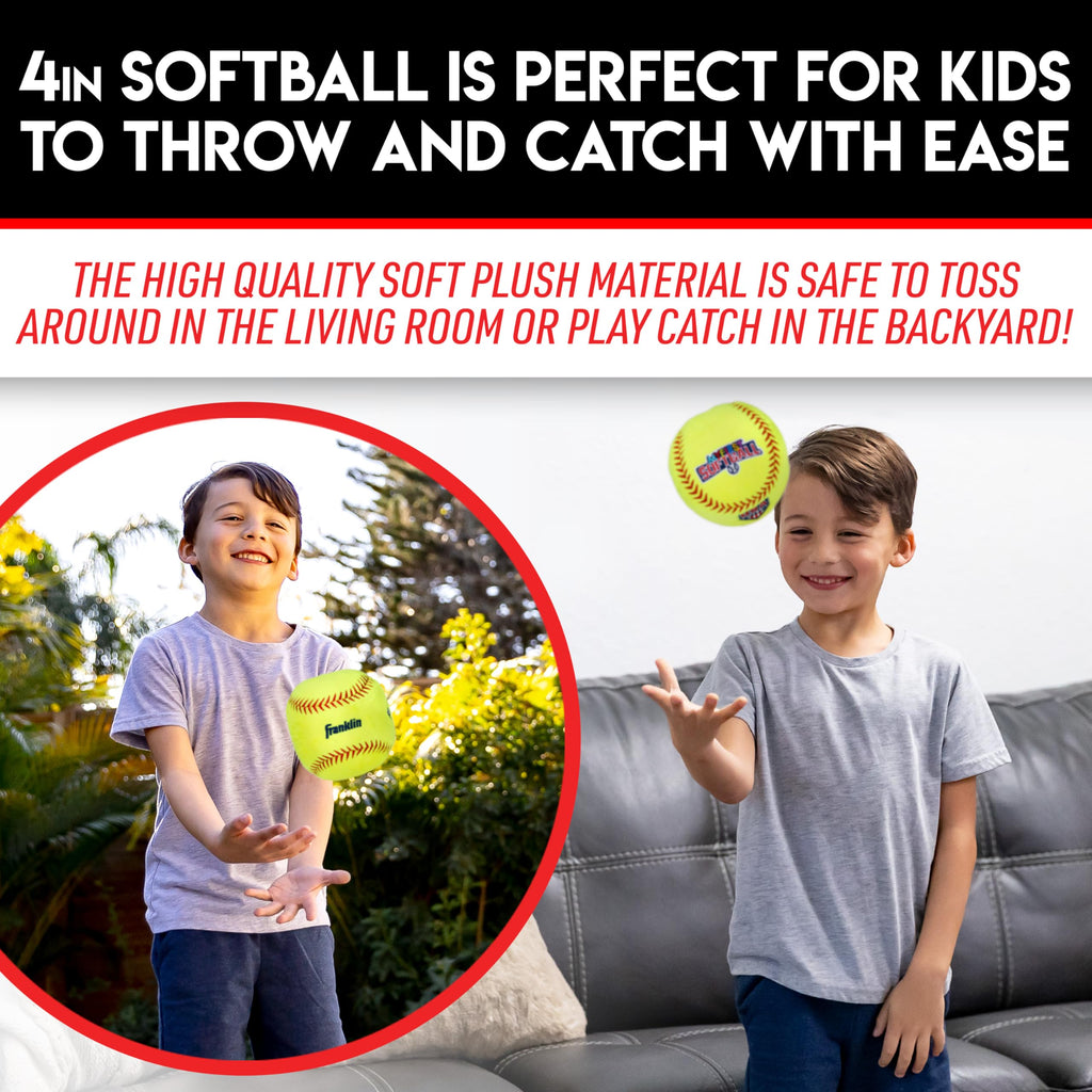 Franklin Sports MyFirst Soft Plush Softball – 4-Inch Yellow Stuffed Toy for Kids, USASB Licensed