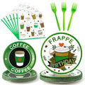 Frappe Coffee Themed 96-Piece Party Tableware Set – Disposable Plates, Napkins, Forks for 24 Guests